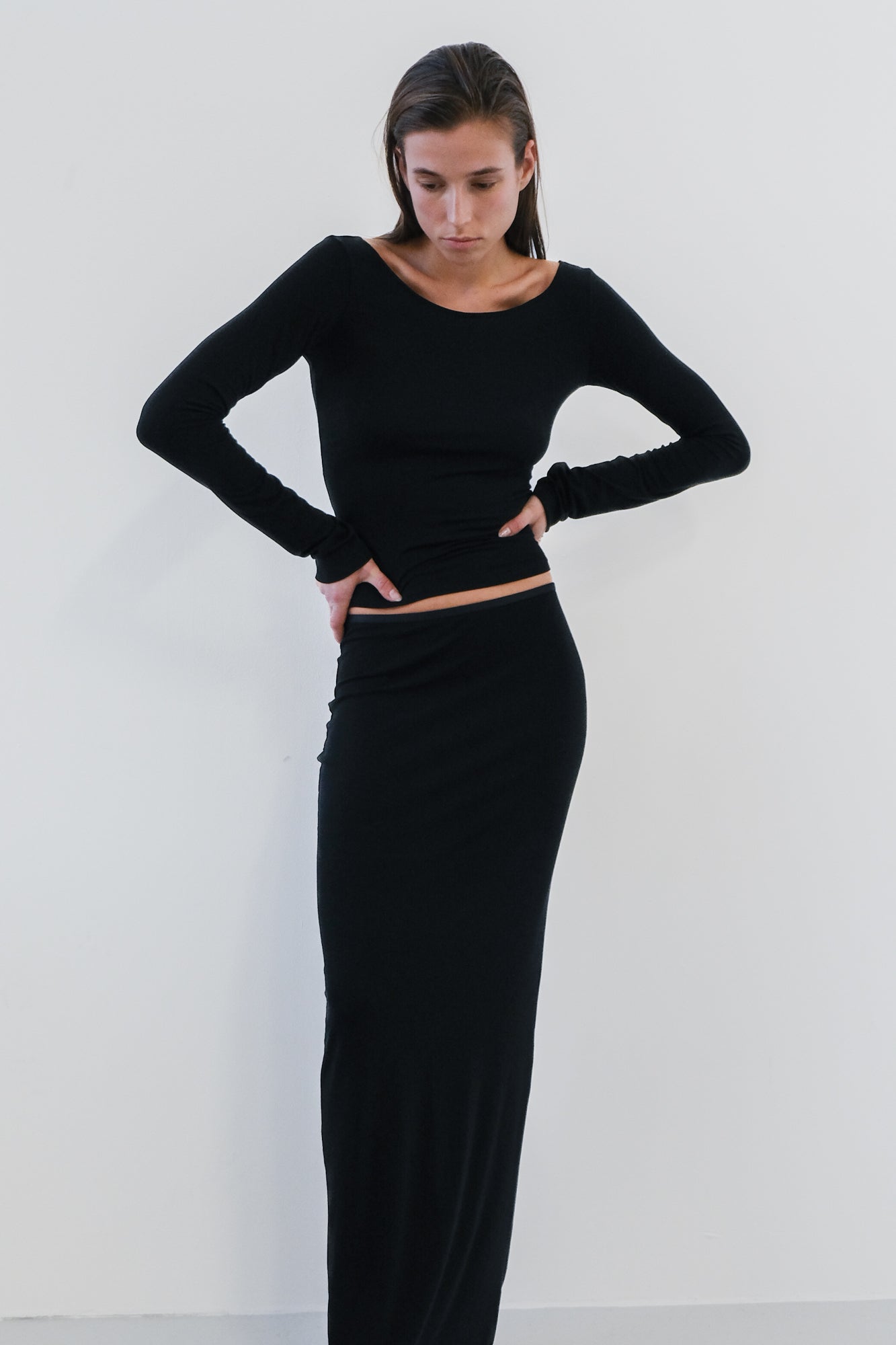 Boatneck Long Sleeve Top - black