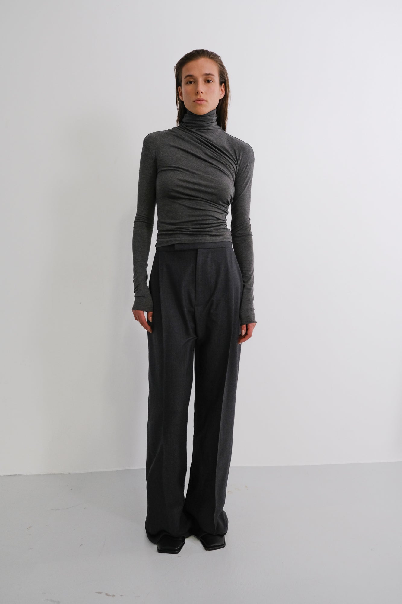 Draped Turtleneck - grey melange