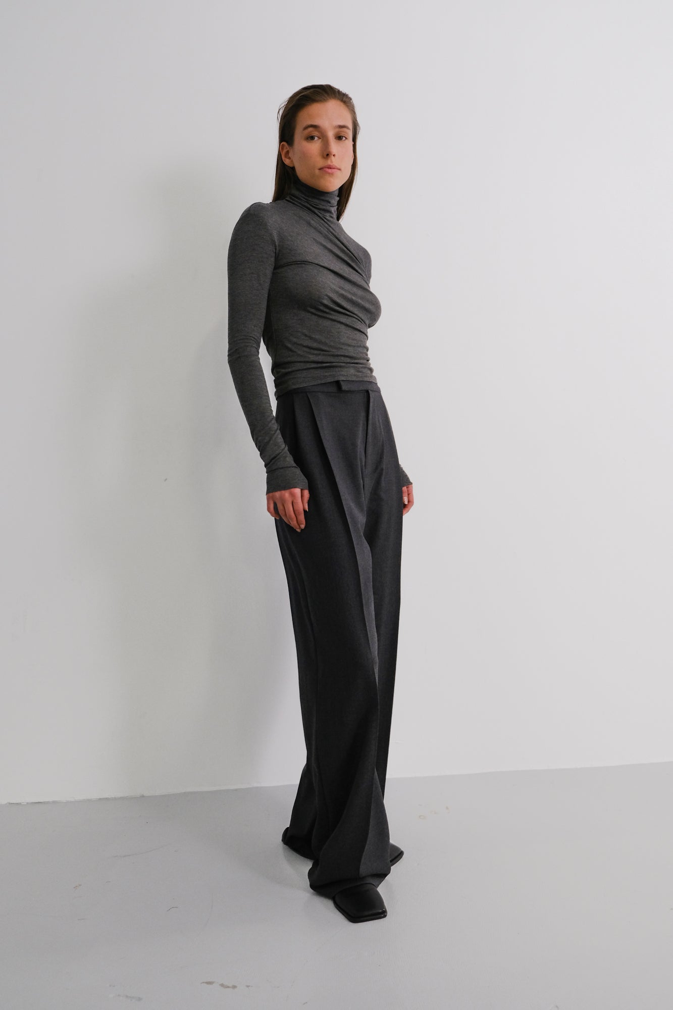 Draped Turtleneck - grey melange