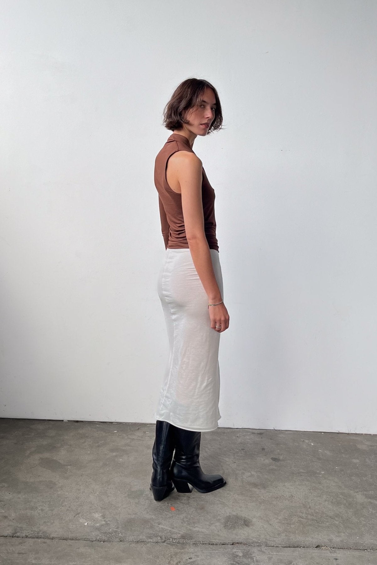Asymmetric One Sleeve Top - Chestnut - STUDIO MATIS