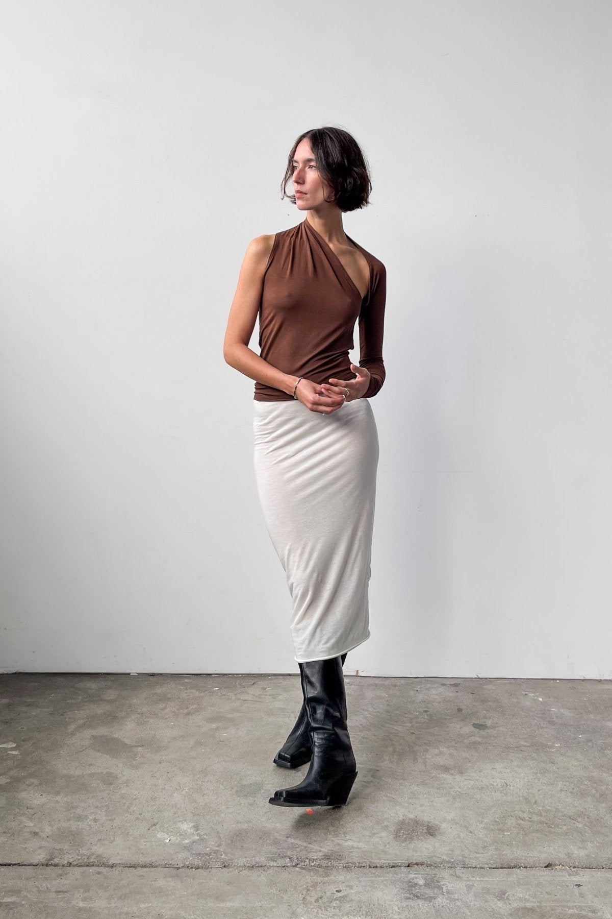 Asymmetric One Sleeve Top - Chestnut - STUDIO MATIS