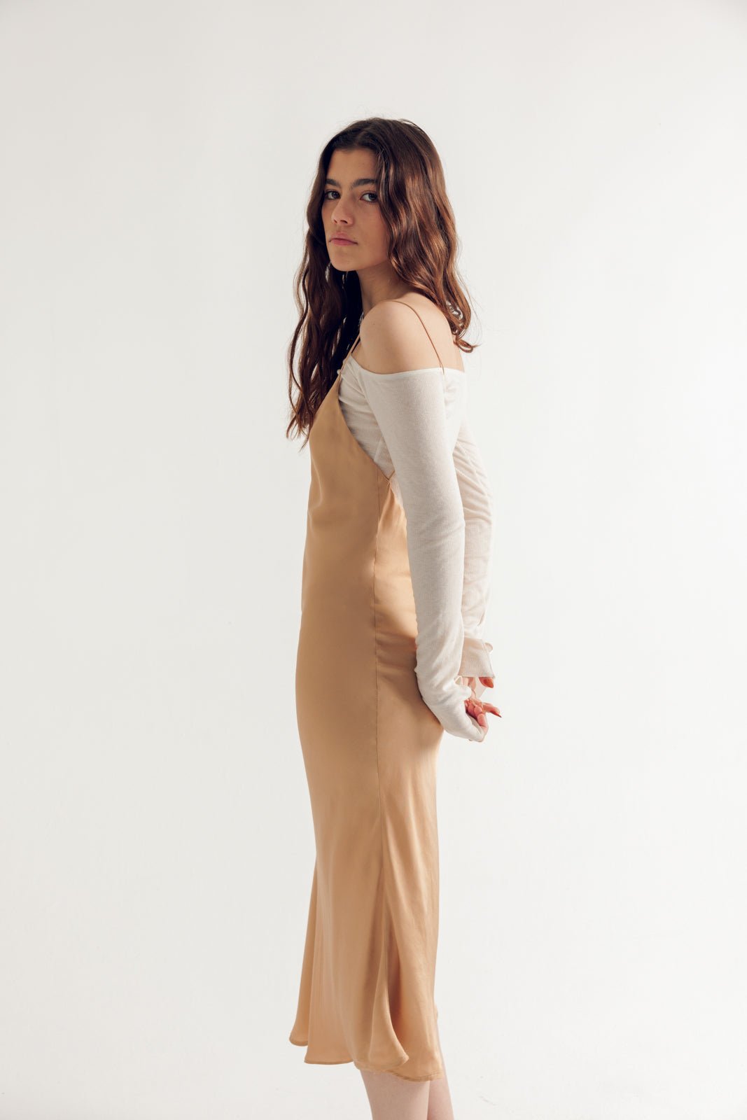 Backless Long Slip Dress - Bronze - STUDIO MATIS