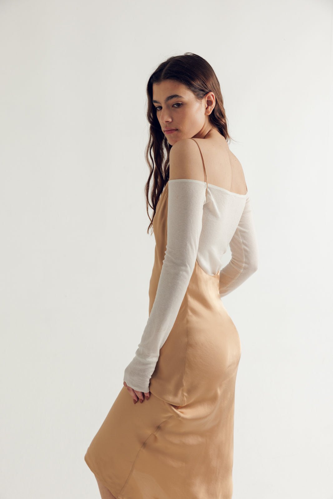 Backless Long Slip Dress - Bronze - STUDIO MATIS