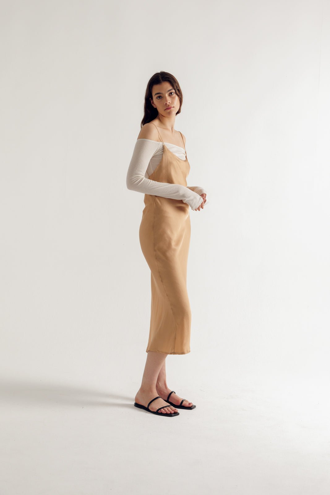 Backless Long Slip Dress - Bronze - STUDIO MATIS