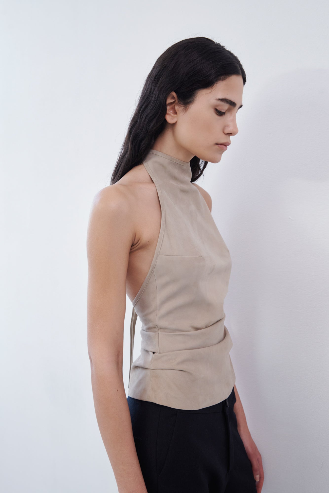 Draped Suede Halter Top - Clay