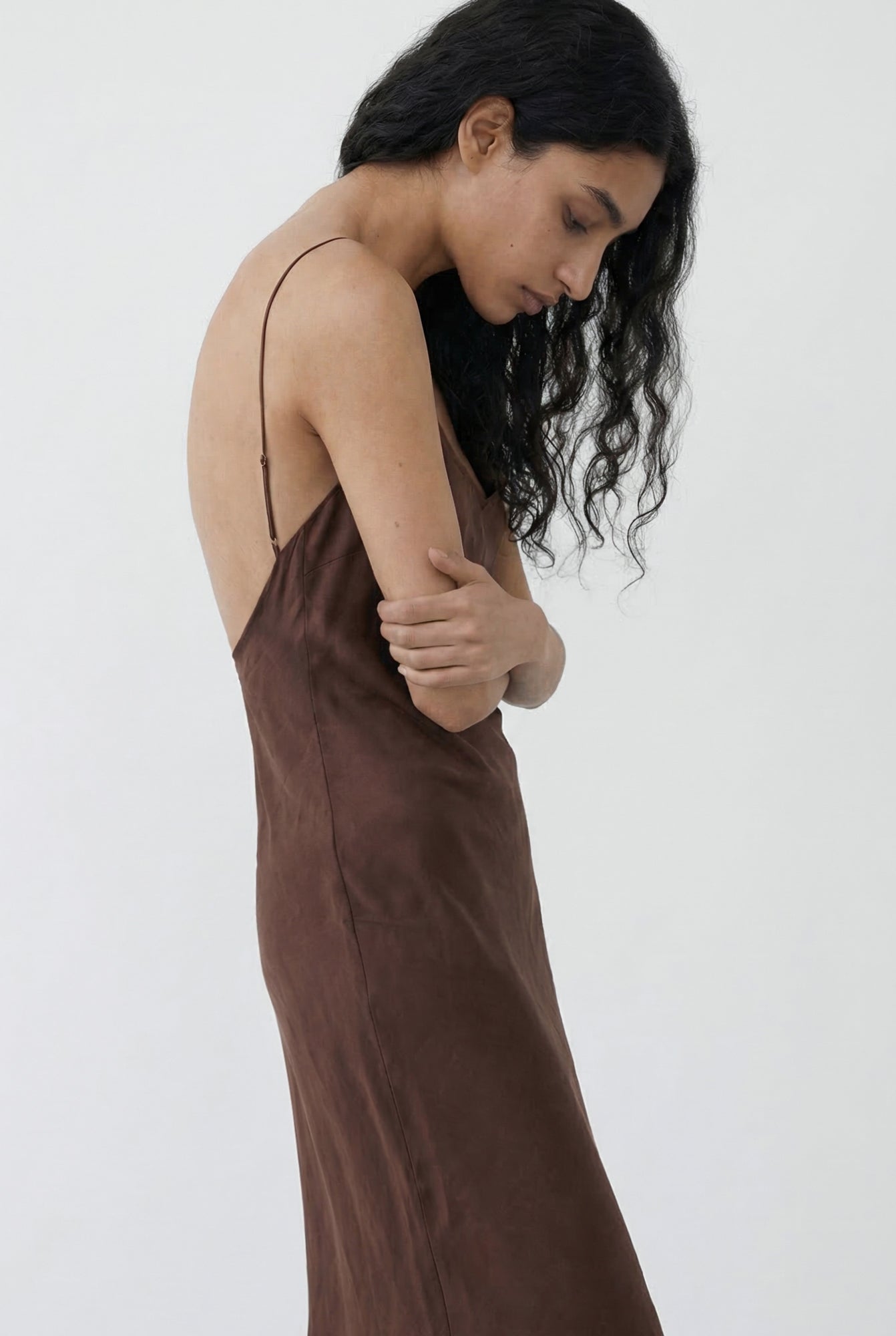 Backless Long Slip Dress - Walnut