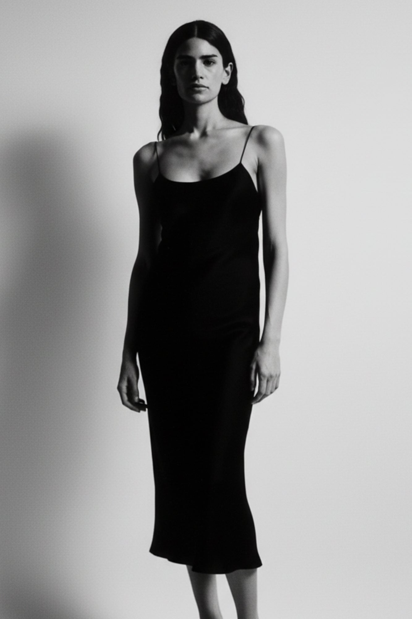 Backless Long Slip Dress - Black