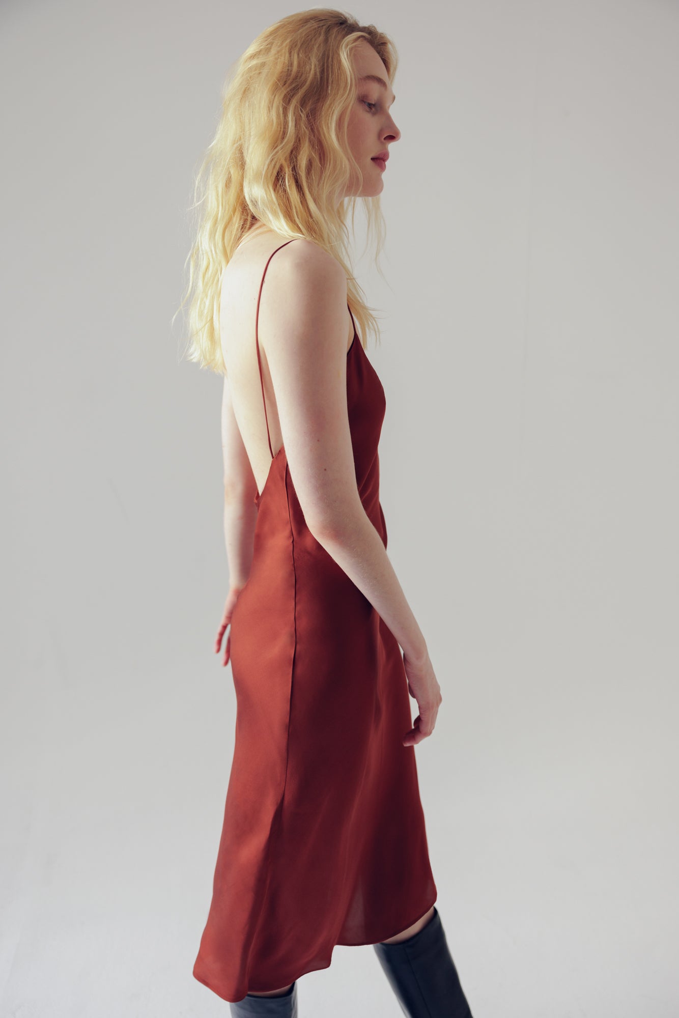 Backless Long Slip Dress - Red