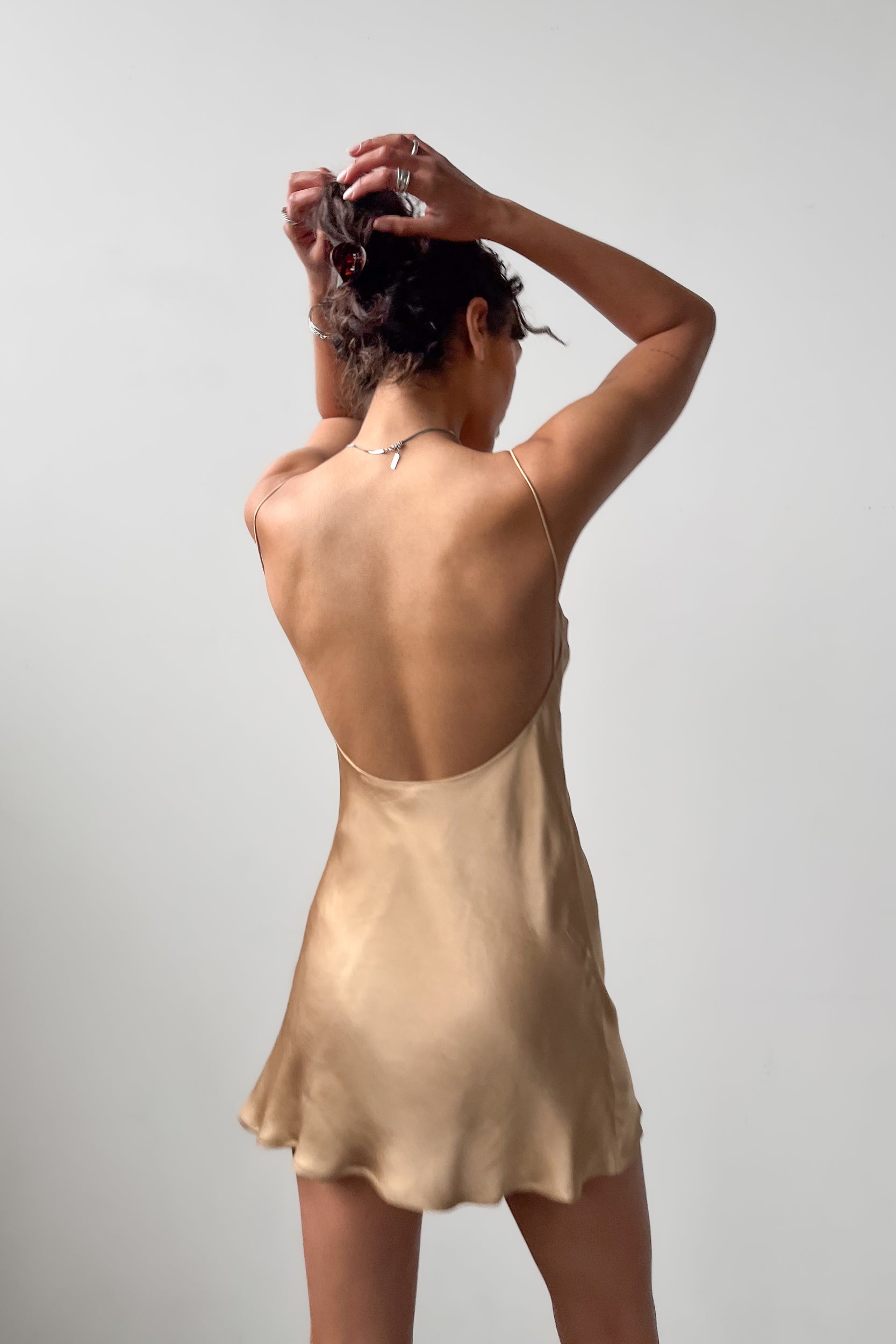 Backless Short Slip Dress- Bronze
