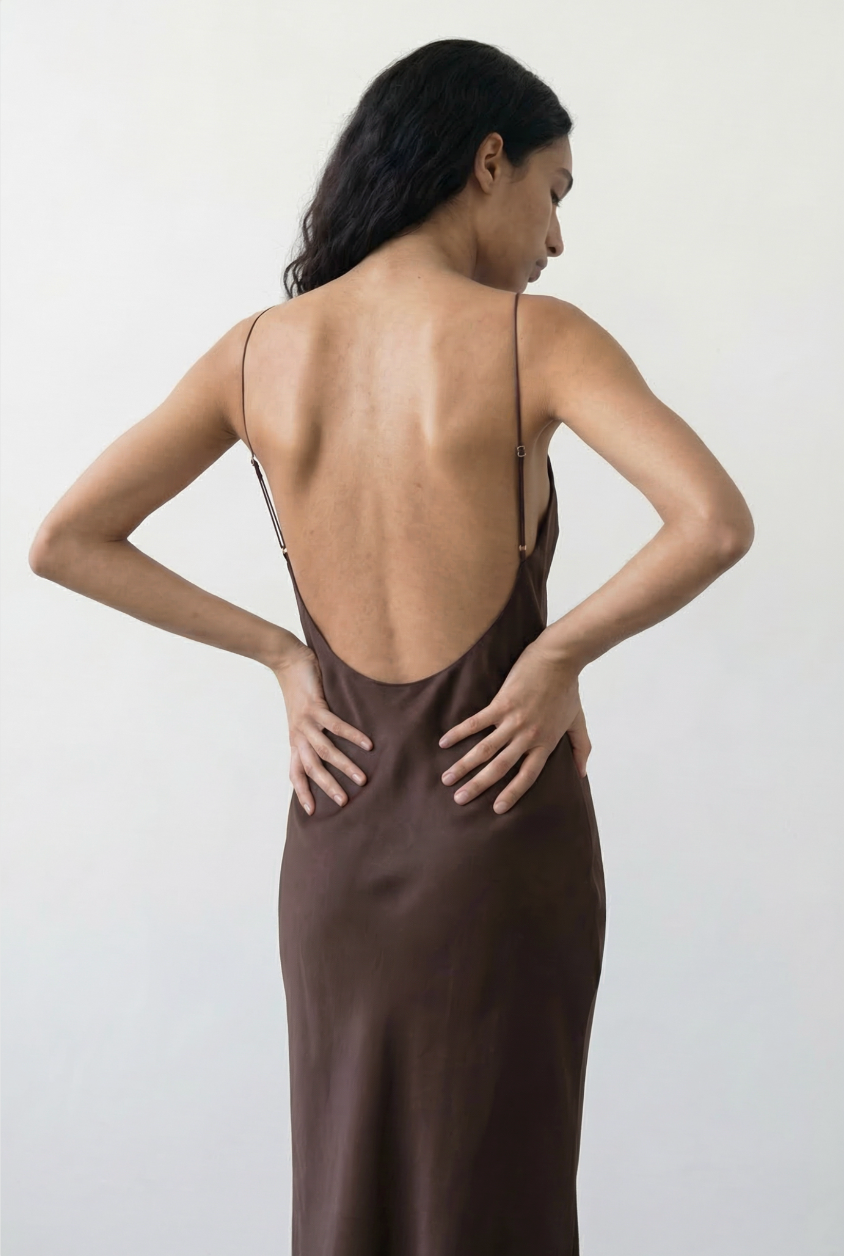 Backless Long Slip Dress - Walnut