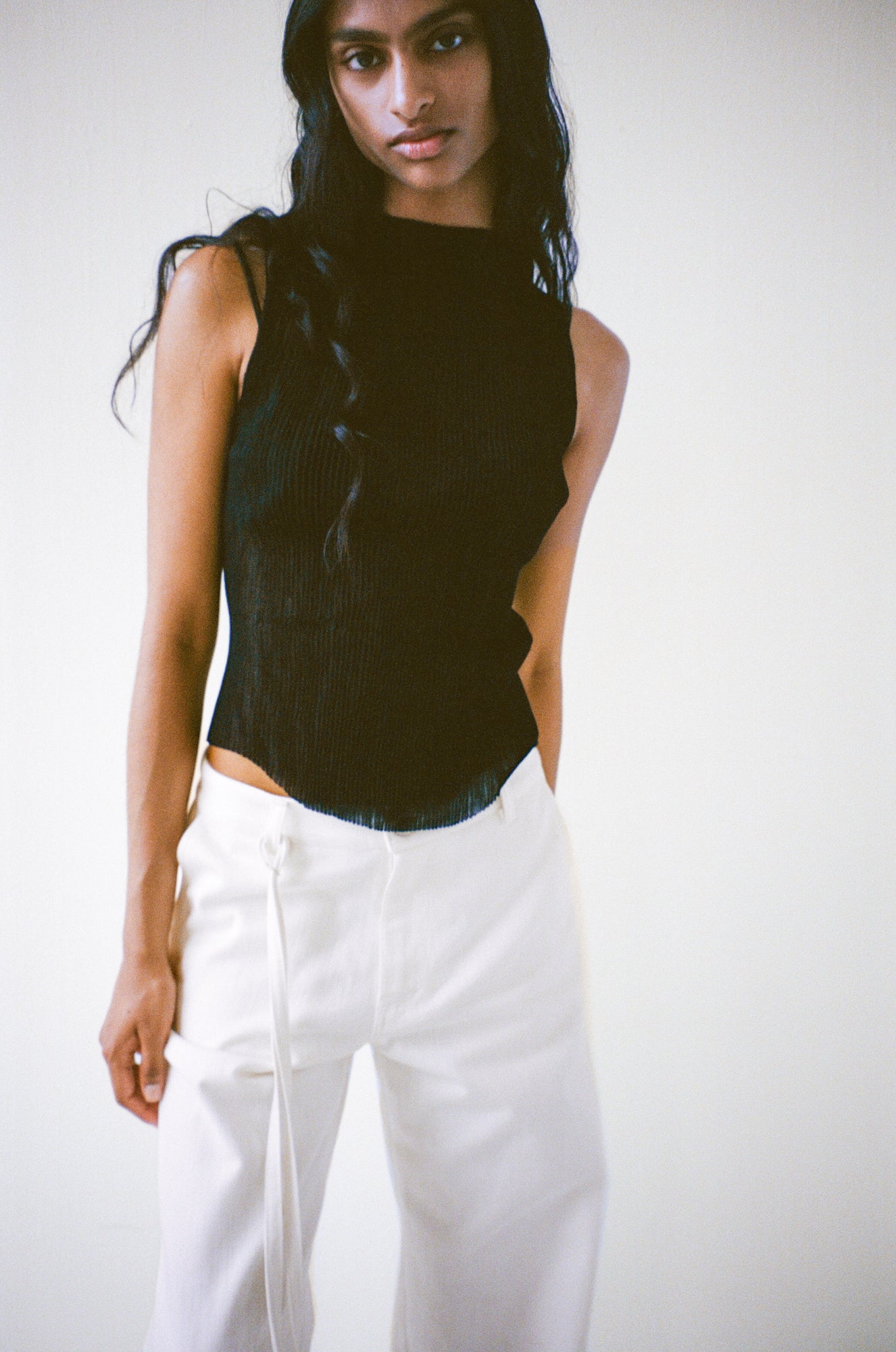 専用出品　Cotton ribbon tank Black Cotton Plissee Tank - black