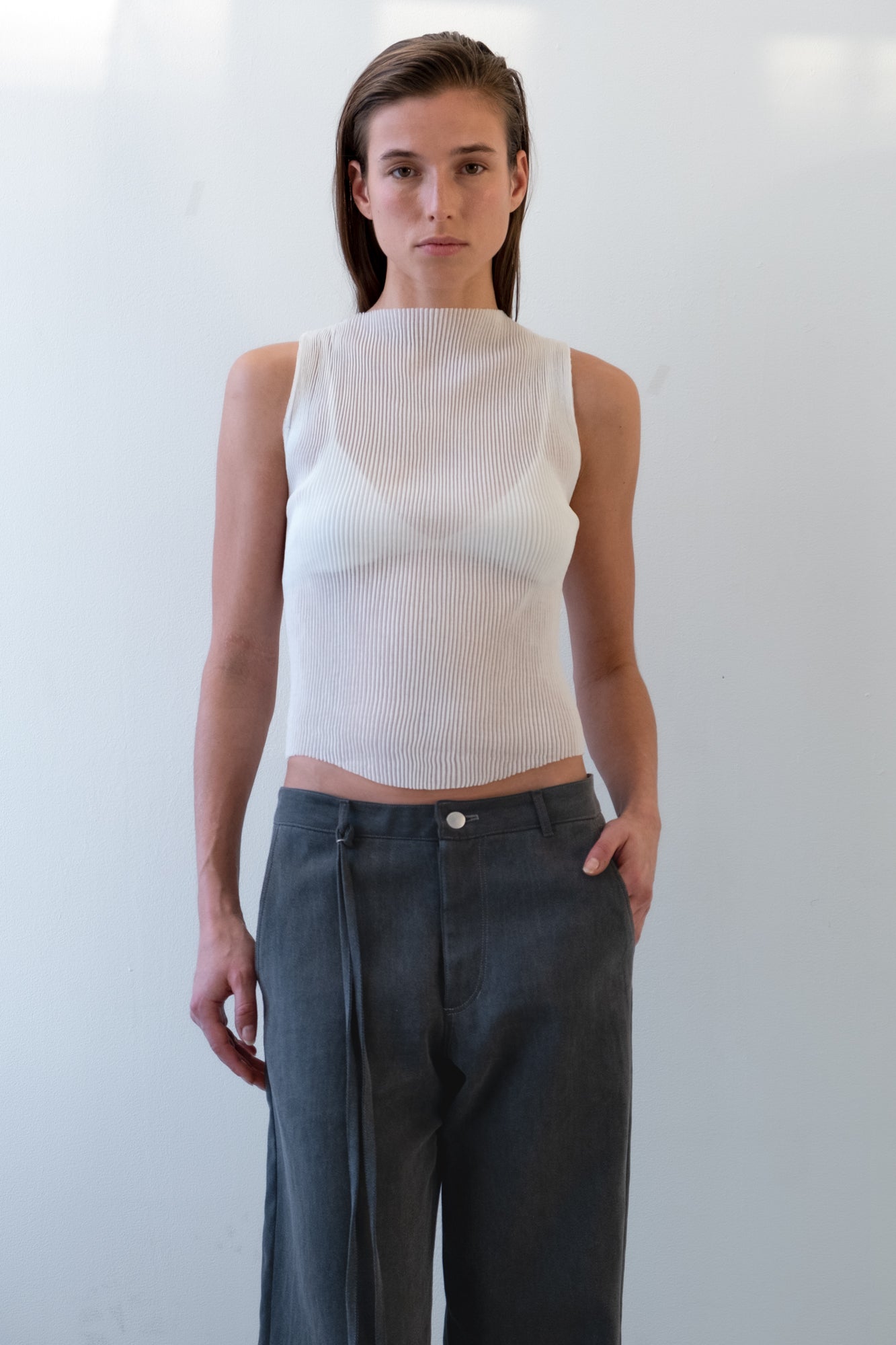 Cotton Plissee Tank - off white