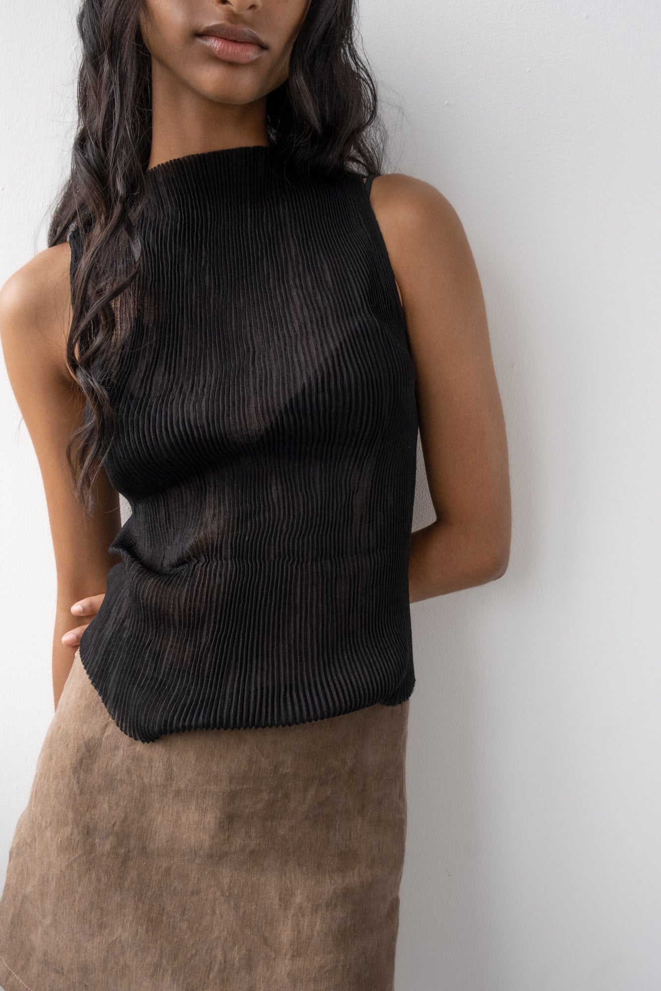 Cotton Plissee Tank - black