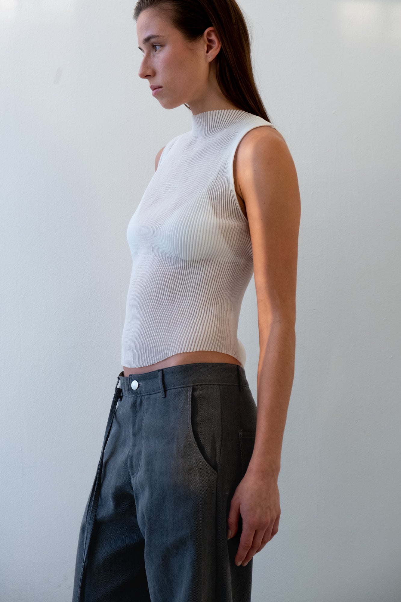 Cotton Plissee Tank - off white