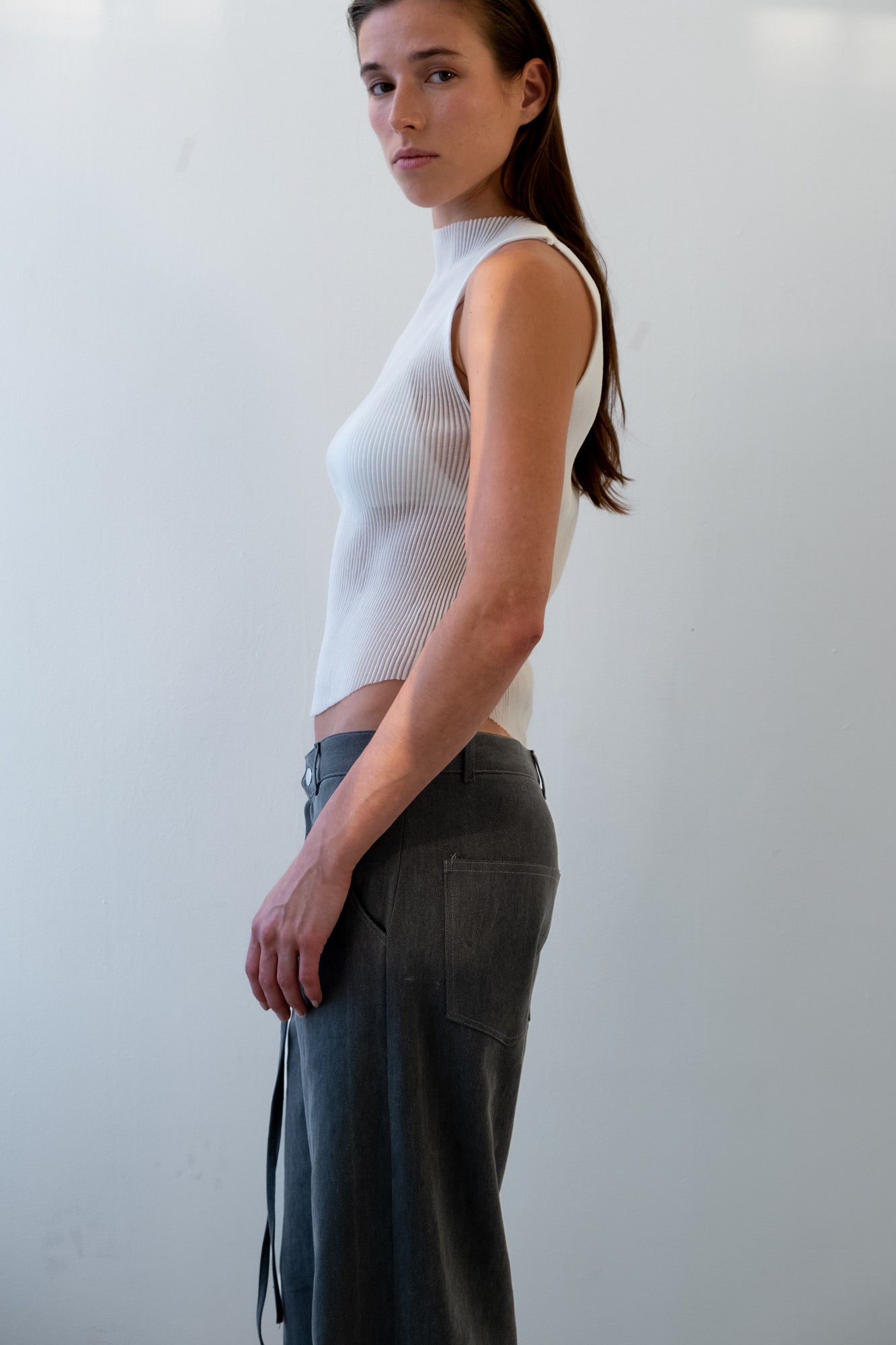 Cotton Plissee Tank - off white