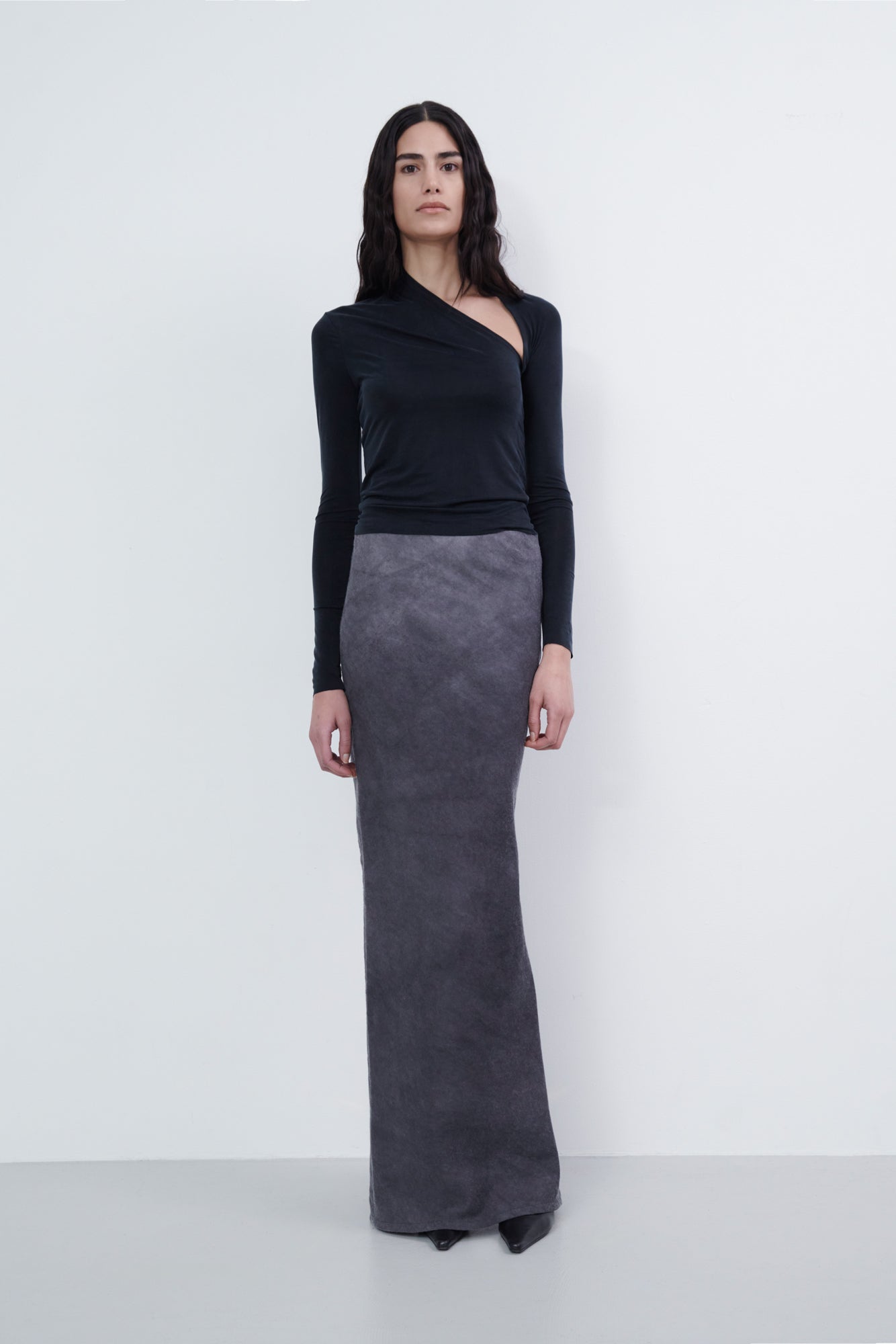 Asymmetric Draped Long Sleeve Top - midnight