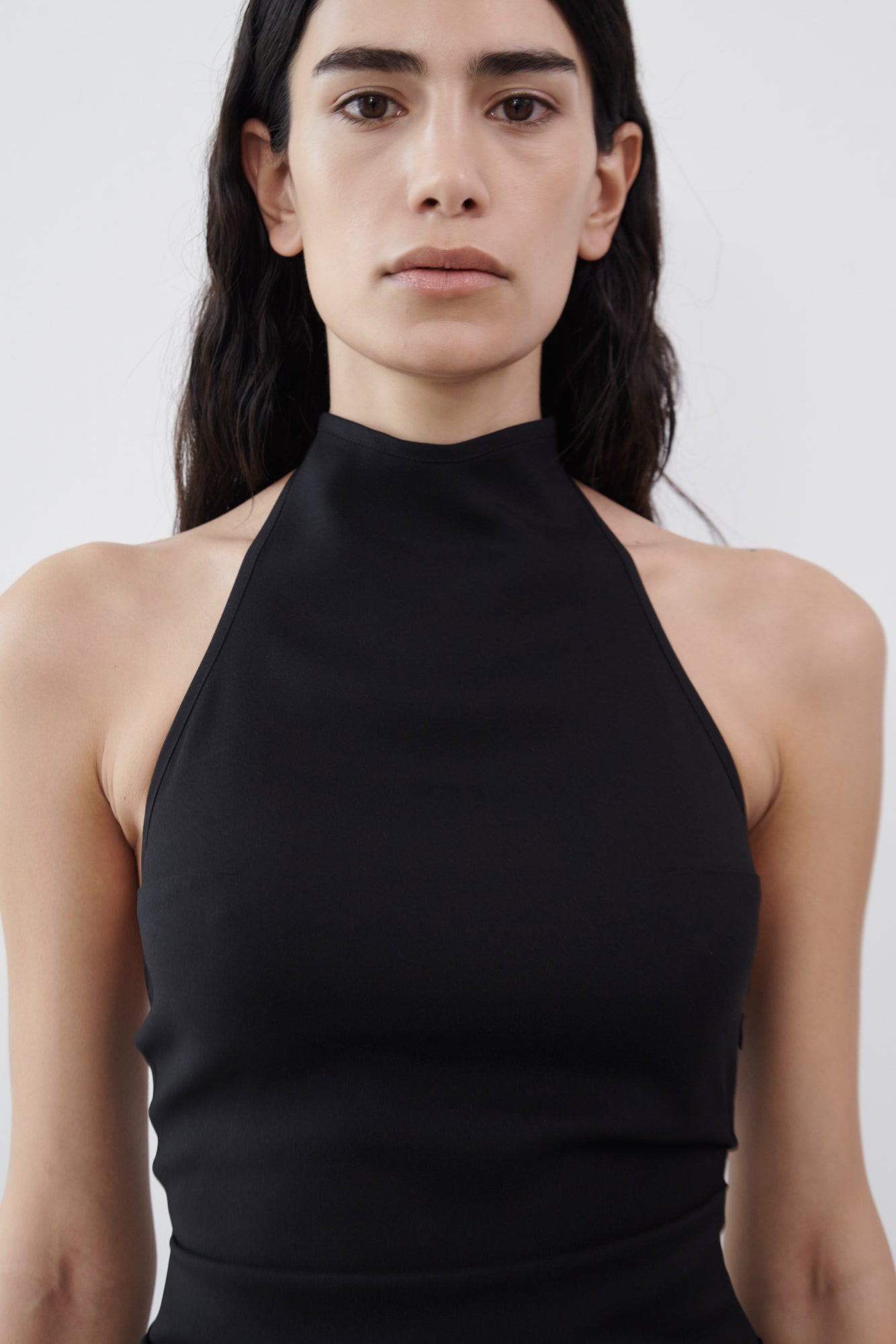 Draped Backless Halter Top - Black
