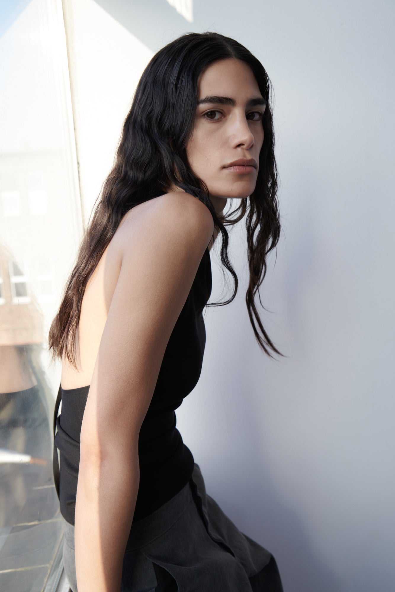 Draped Backless Halter Top - Black