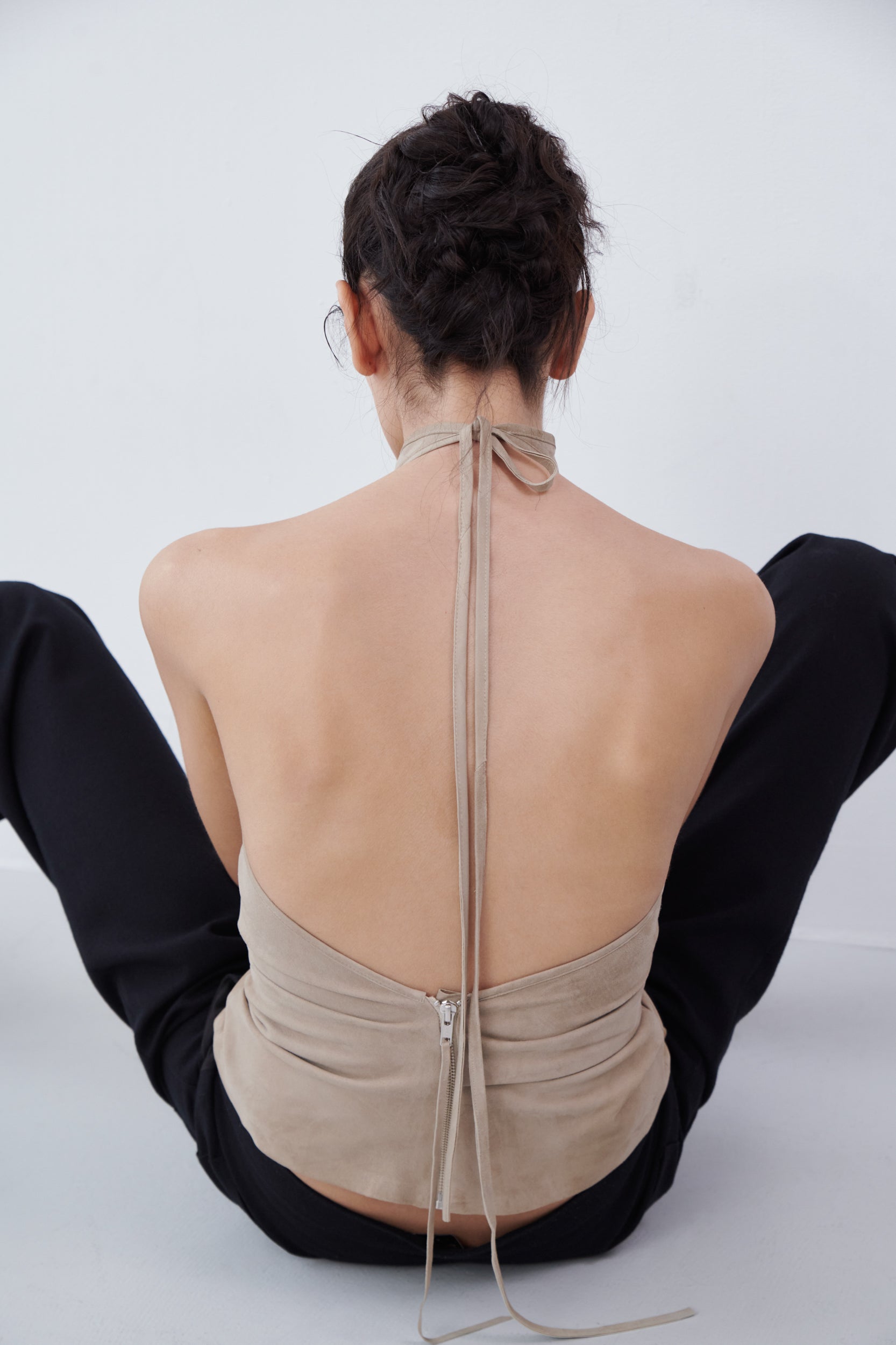 Draped Suede Halter Top - Clay