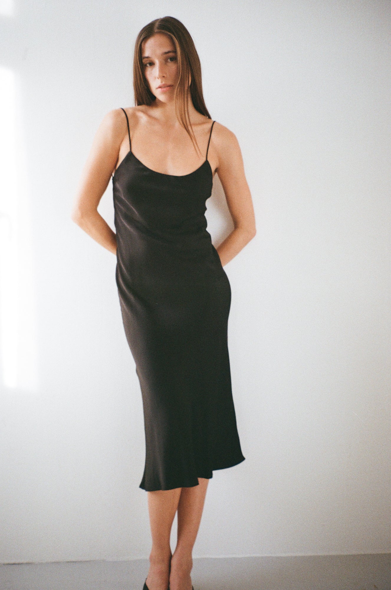 Backless Long Slip Dress - Black