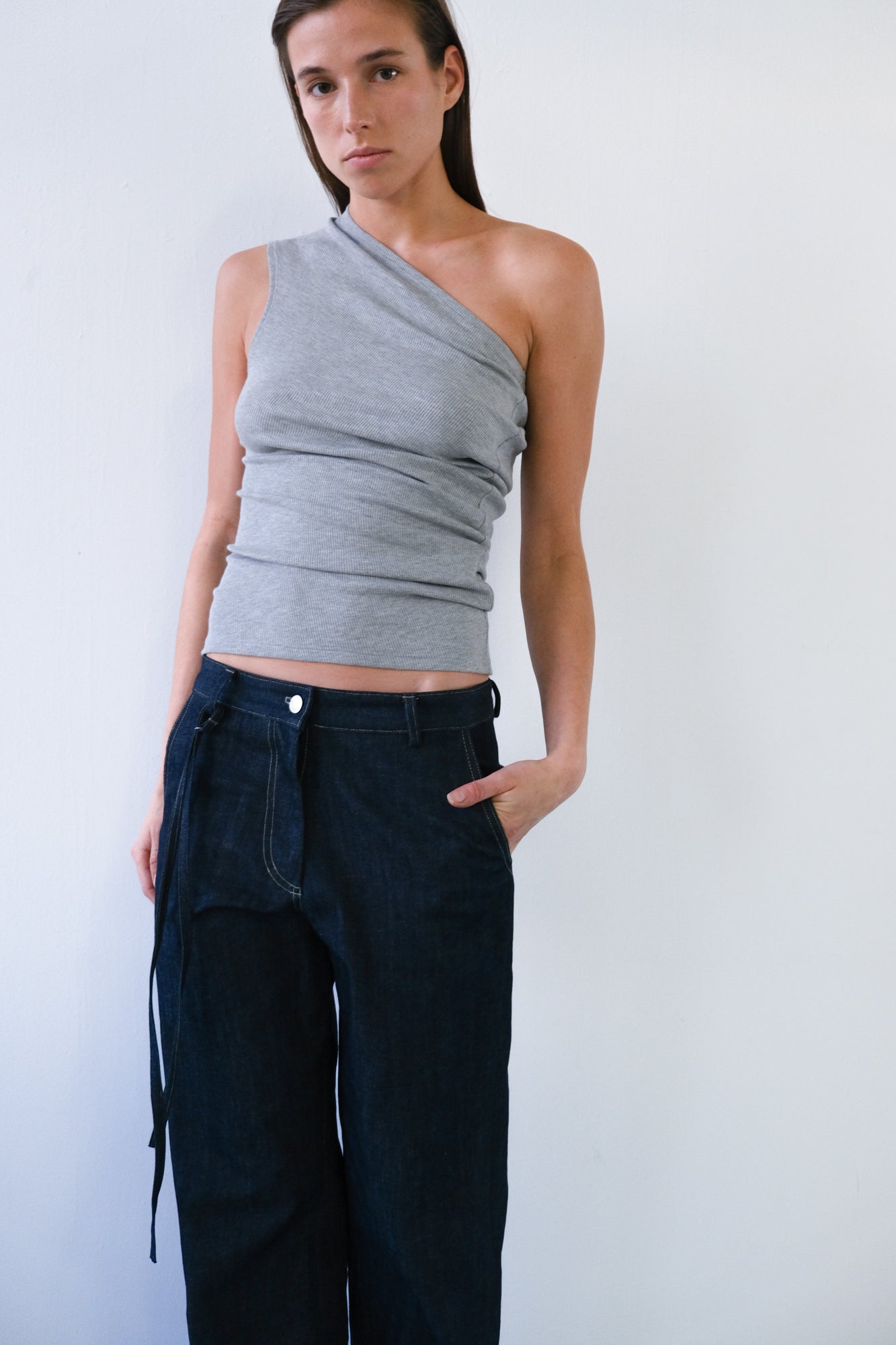 One Shoulder Tank - grey melange