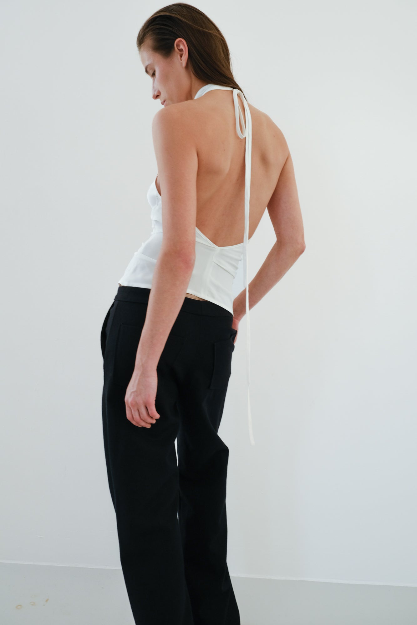 Draped Backless Halter Top - Off White
