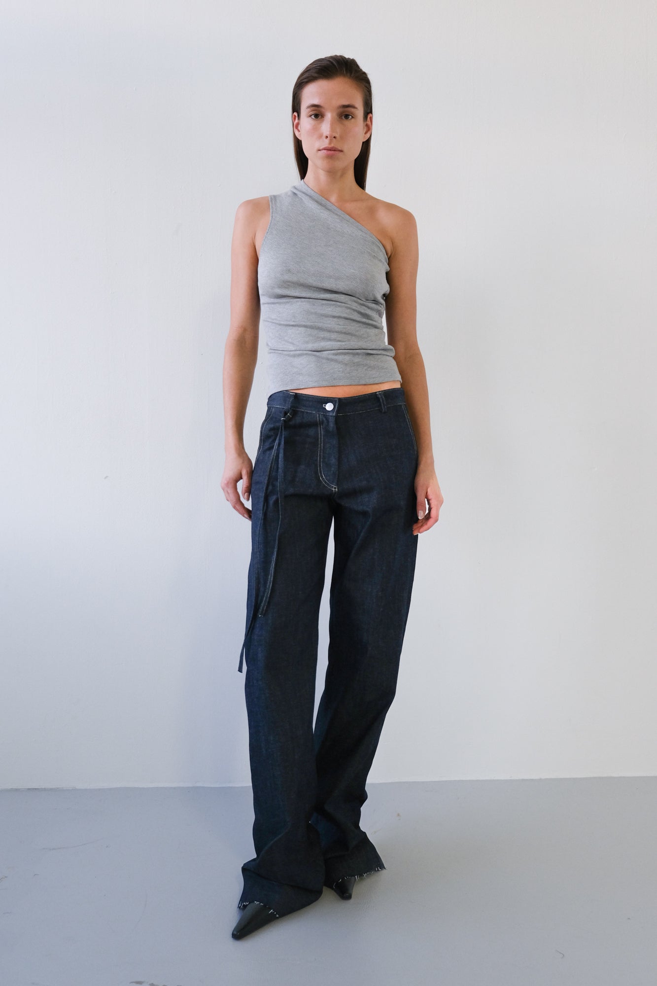 One Shoulder Tank - grey melange