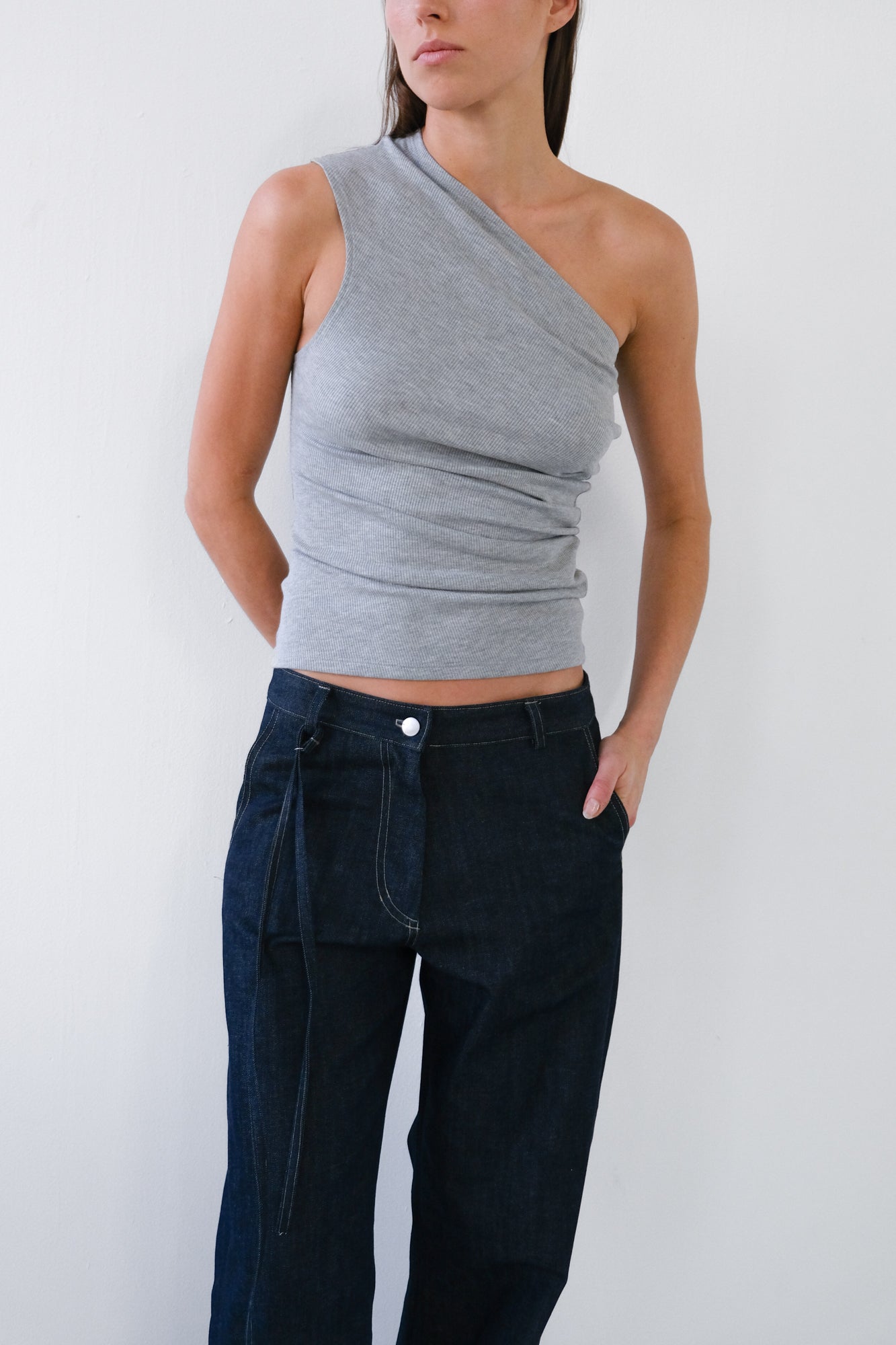 One Shoulder Tank - grey melange