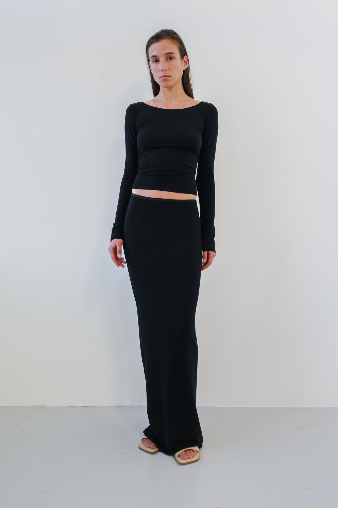 Boatneck Long Sleeve Top - black