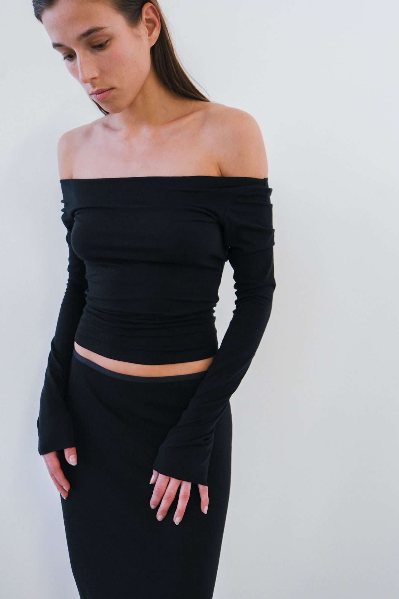 Boatneck Long Sleeve Top - black