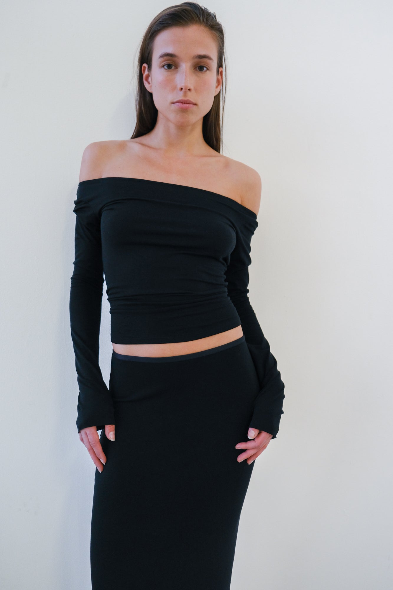 Boatneck Long Sleeve Top - black