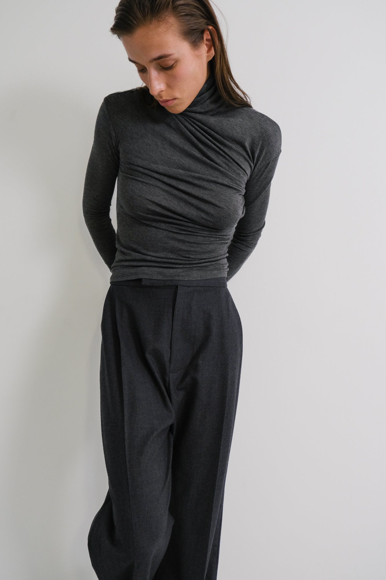 Draped Turtleneck - grey melange