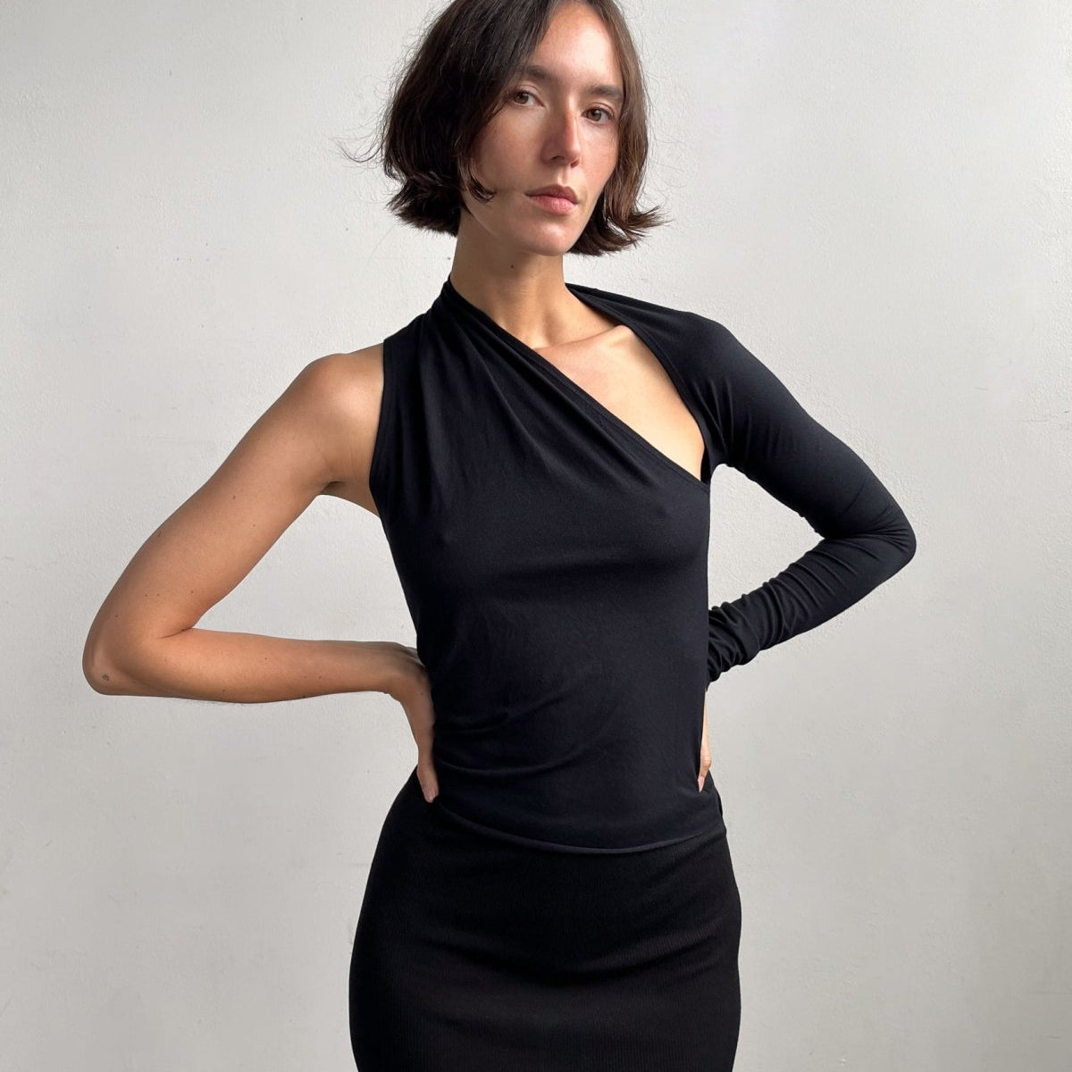 Asymmetric One Sleeve Top - Black Asymmetric One Sleeve Top - Black