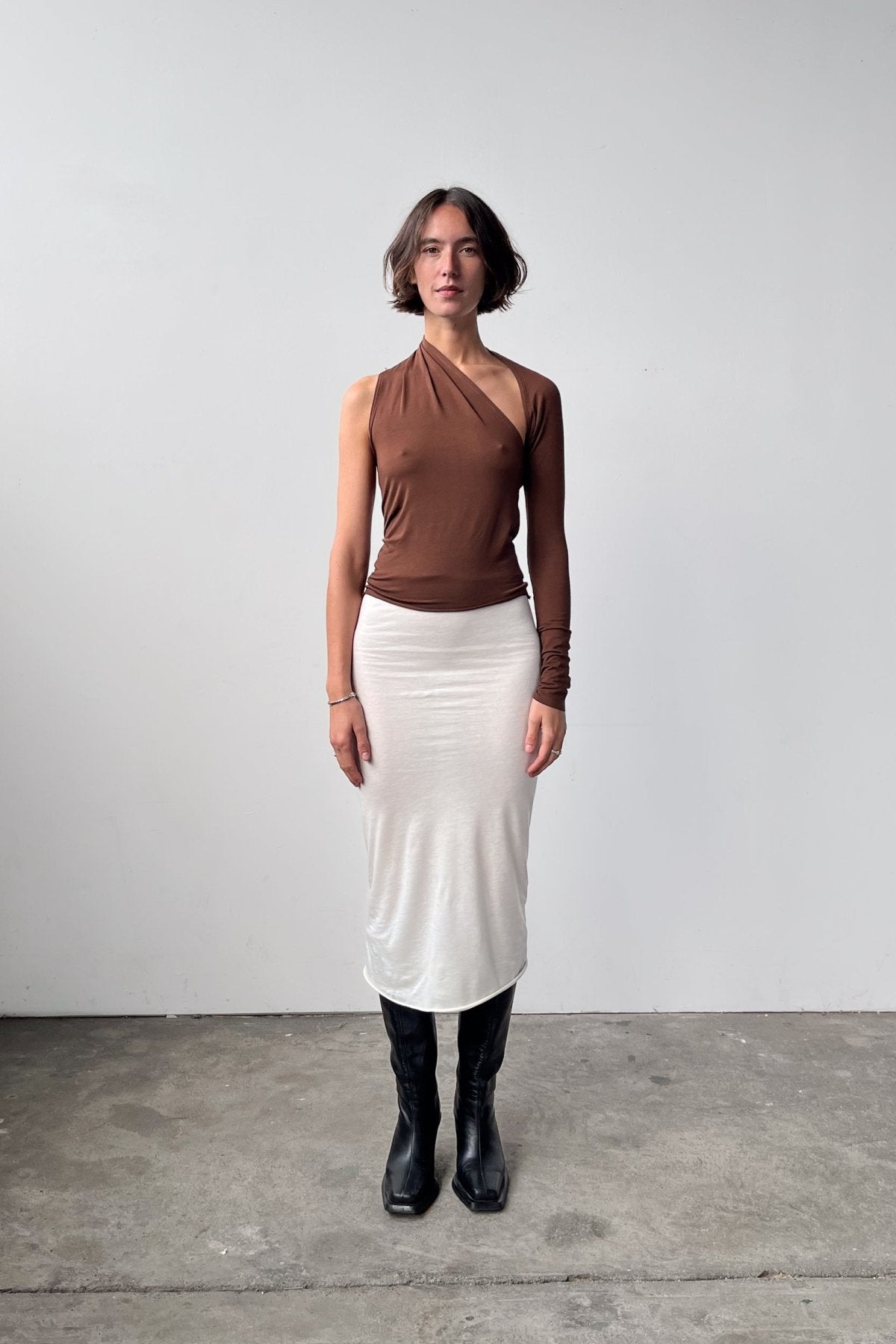 Asymmetric One Sleeve Top - Chestnut - STUDIO MATIS