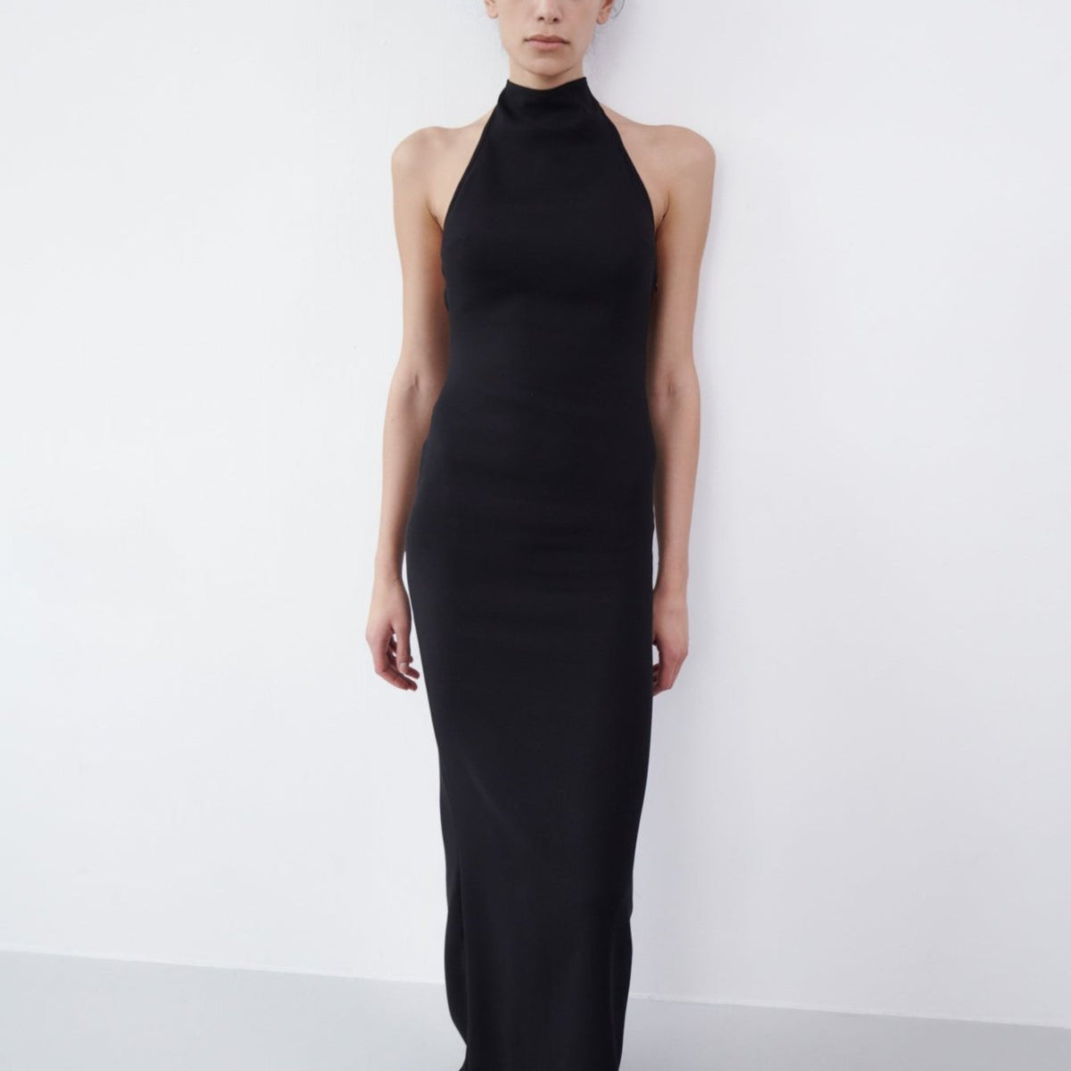 Fluid Backless Halter Maxi Dress with Slit Detail