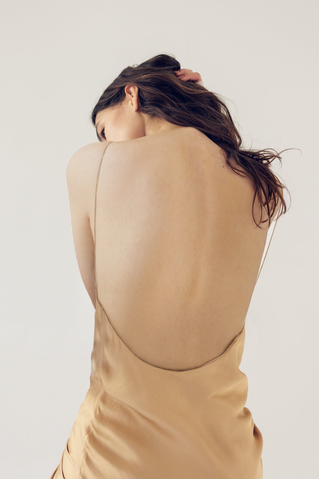 Backless Long Slip Dress - Bronze - STUDIO MATIS